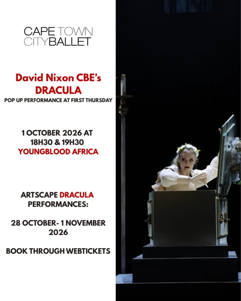 Cape Town City Ballet poster for David Nixon CBE's Dracula pop-up performance at Youngblood Africa on 1 October 2026